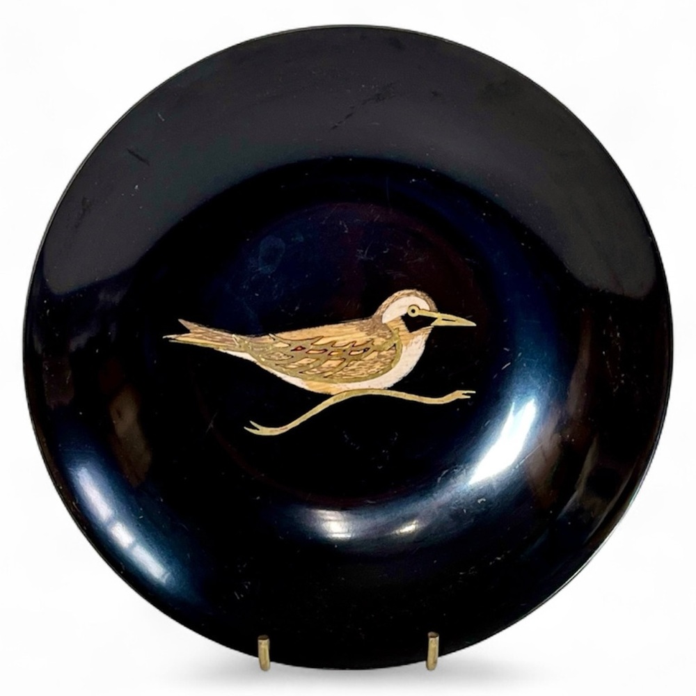 Couroc Bird Bowl Vintage Tray Inlaid Wood Ebony Resin Mid Century Serving Decor